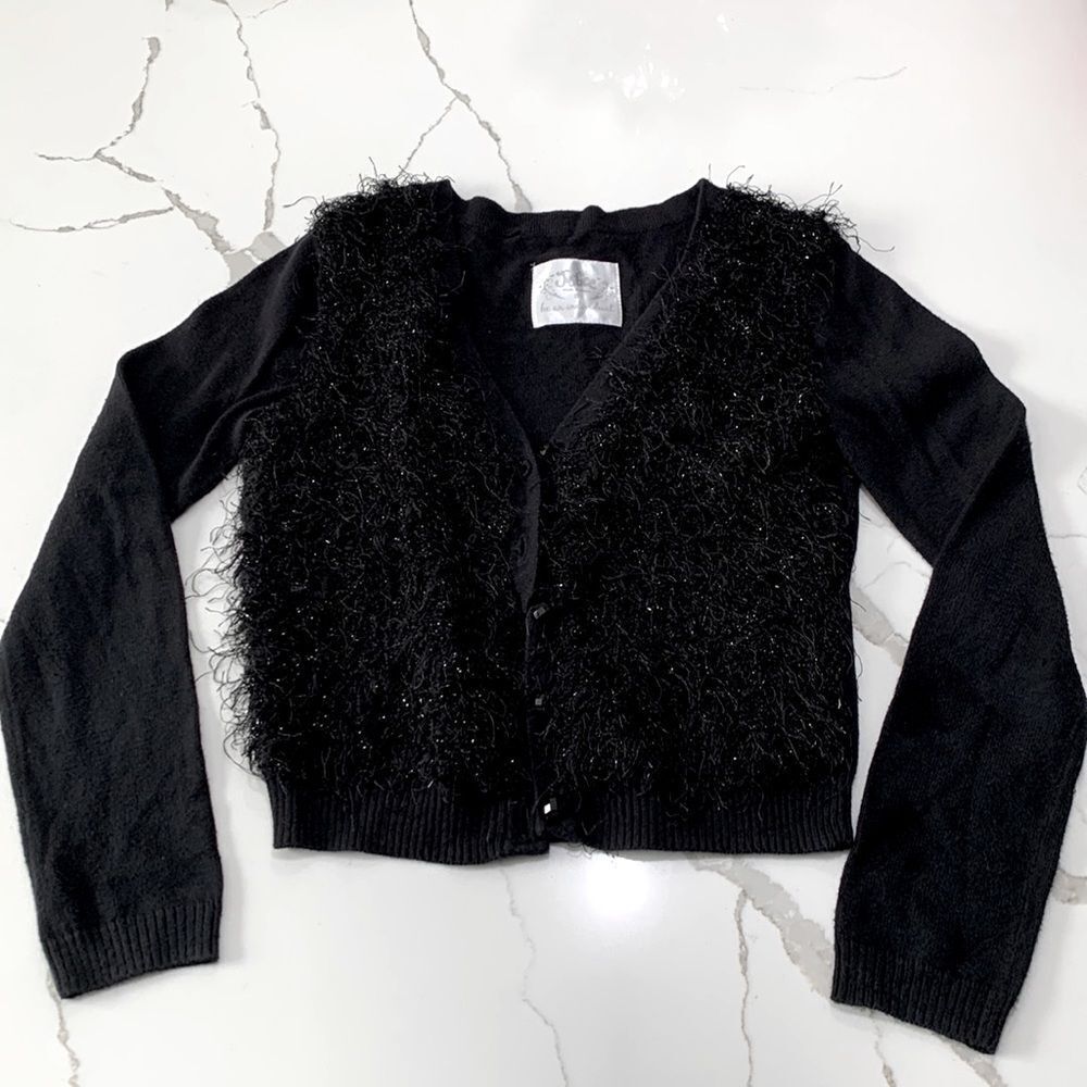 Justice | Black Button Down Fuzzy Girls Cardigan Sweater Size 8